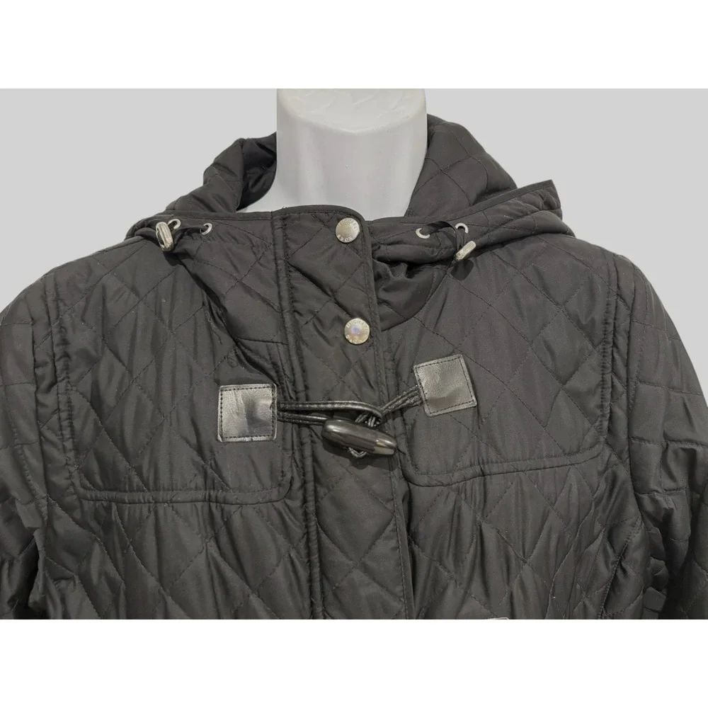 Michael Kors Women Coat XL Quilted Black Hooded‎ Mid Length Toggle Zip Snap